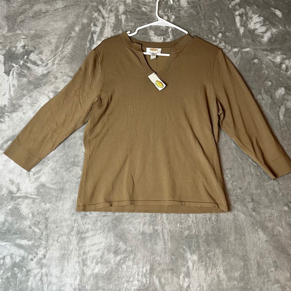 Talbots Petites Brown V Neck 3/4 Sleeve Knit Sweater Top XL - Picture 1 of 6